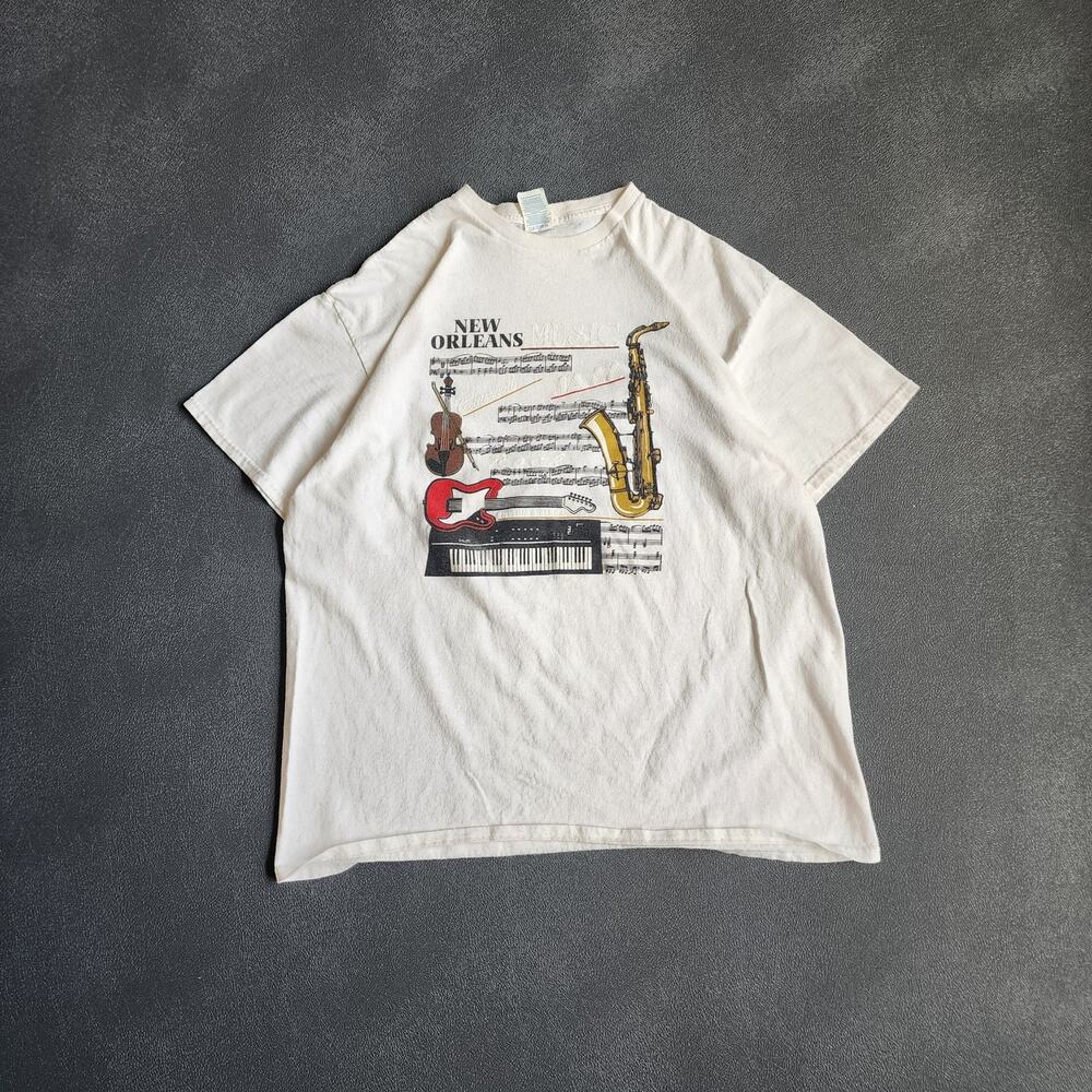 Vintage New Orleans Jazz Music White Shirt XL